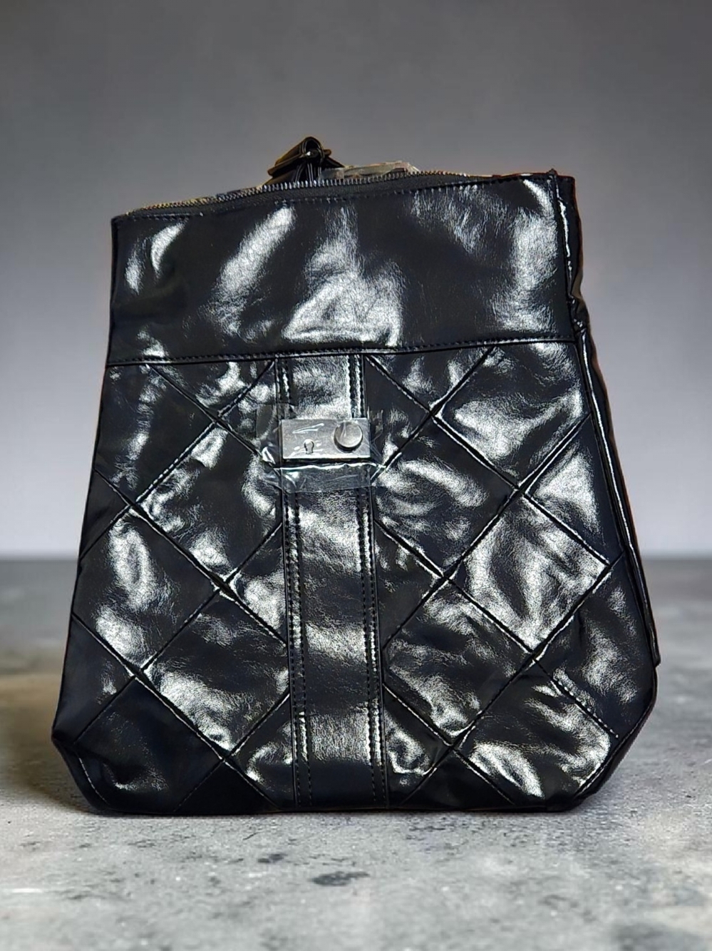 Women's Black Quilted Leather Book Bag and Can Fold Over To Clamp Close